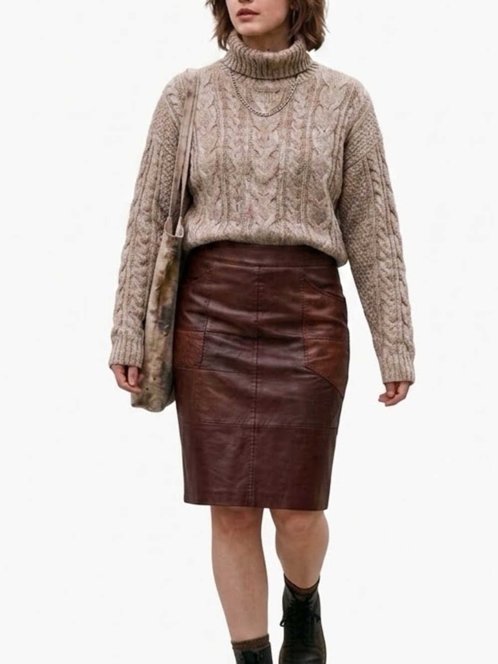 VTG Gap Burgundy Leather Paneled Midi Skirt - Size 1